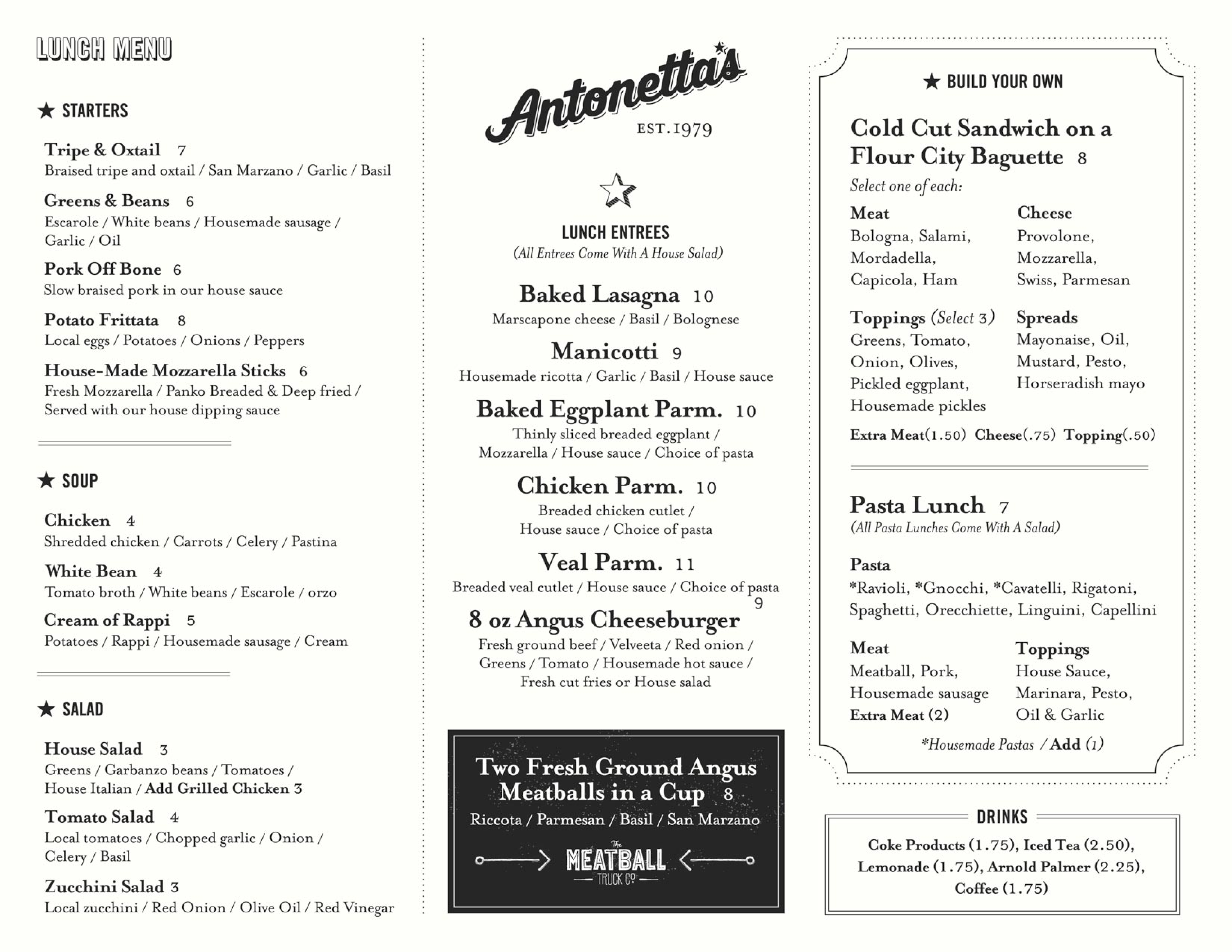 Antonetta's меню
