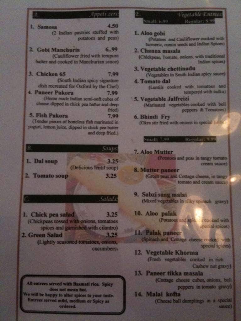 Maharaja Indian Cuisine Menu, Menu for Maharaja Indian Cuisine, Oxford