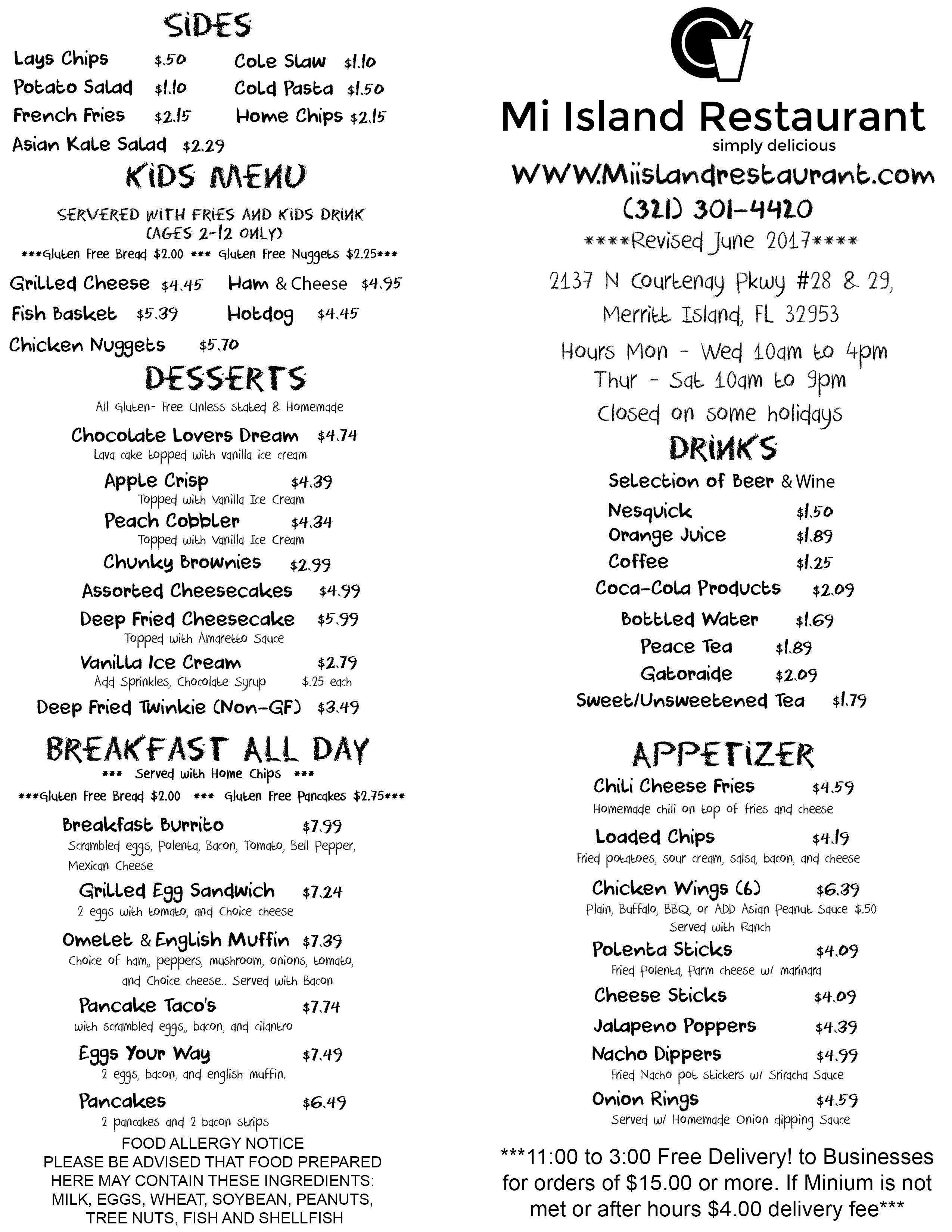 Mi Island Restaurant Menu, Menu for Mi Island Restaurant, Merritt