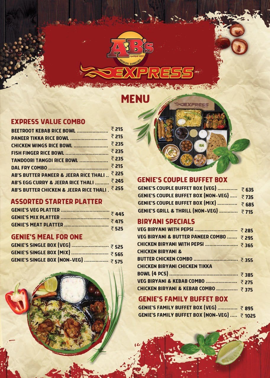 Menu of Express By ABs, Jubilee Hills, Hyderabad