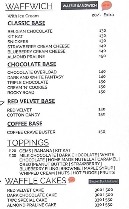 The Waffle Co menu