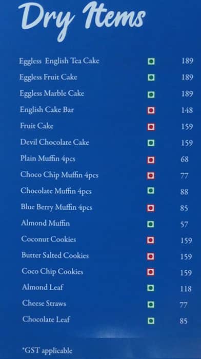 Unibic French Loaf Bakery and Cake Shop IB Block Kolkata menu