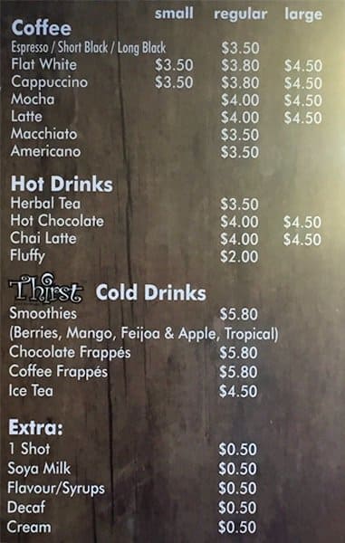 Menu at Jacaranda Cafe, Auckland, 470 Beach Road Murrays Bay