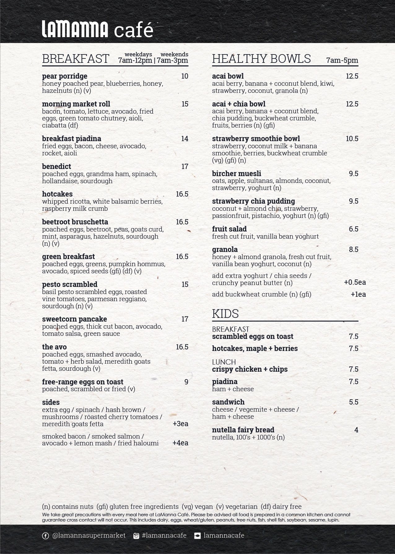 Menu at Pop Up Cafe By Lamanna, Essendon Fields