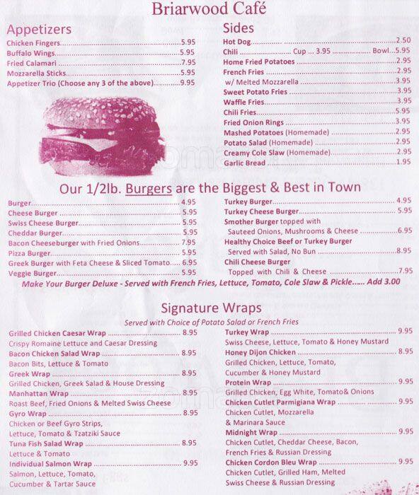 Briarwood Café Menu For New York Briarwood Café Menu