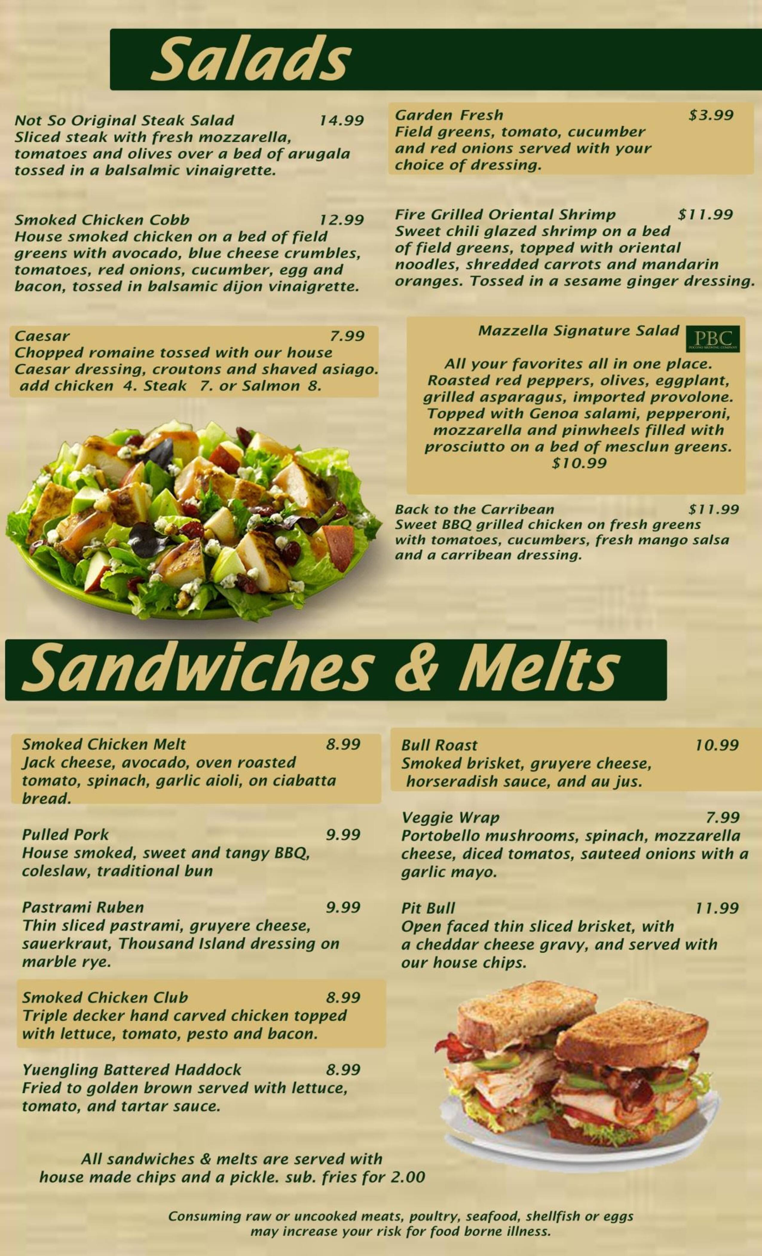 Menu at Pocono Brewery Company restaurant, Swiftwater, HC 1