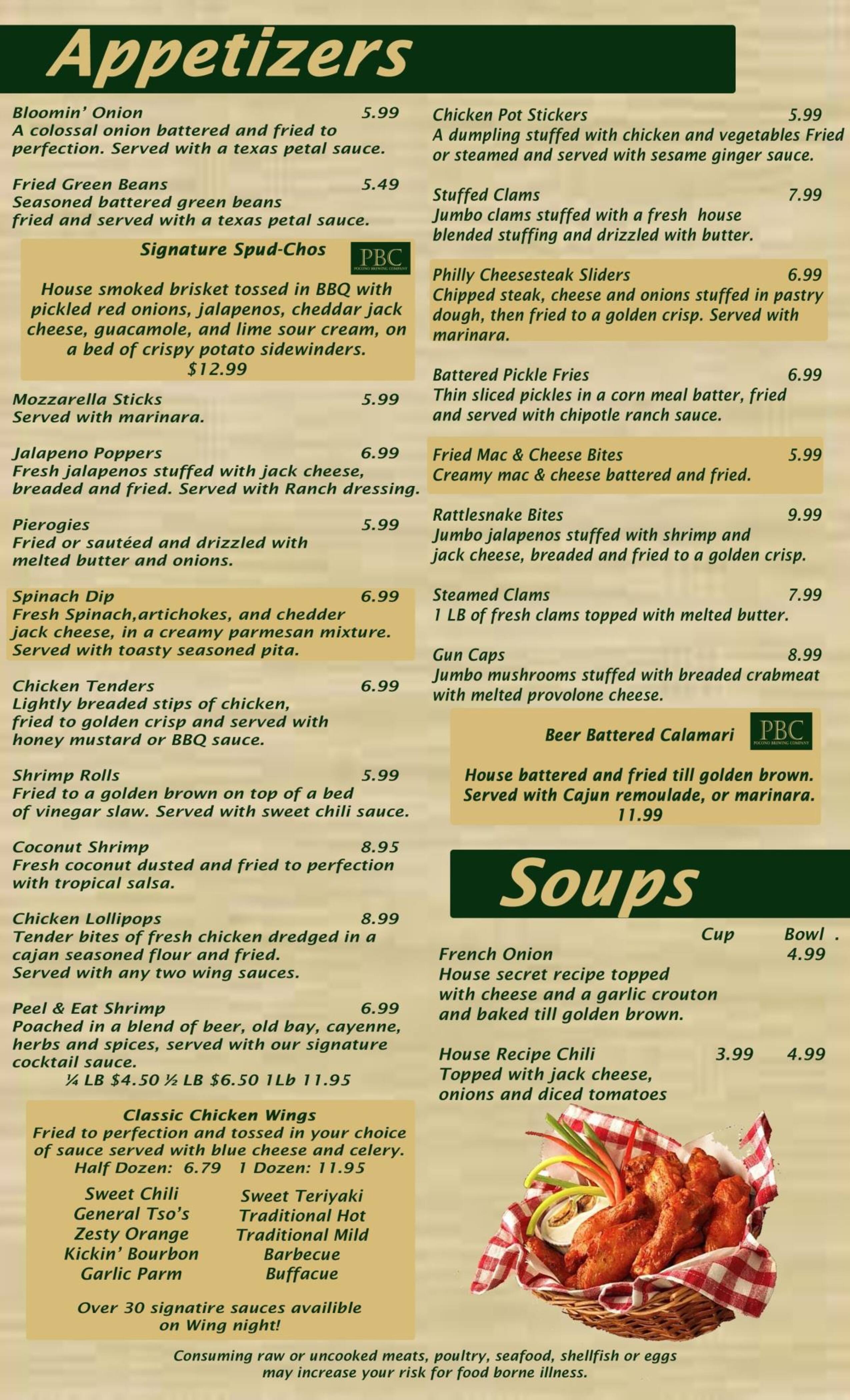 Menu at Pocono Brewery Company restaurant, Swiftwater, HC 1