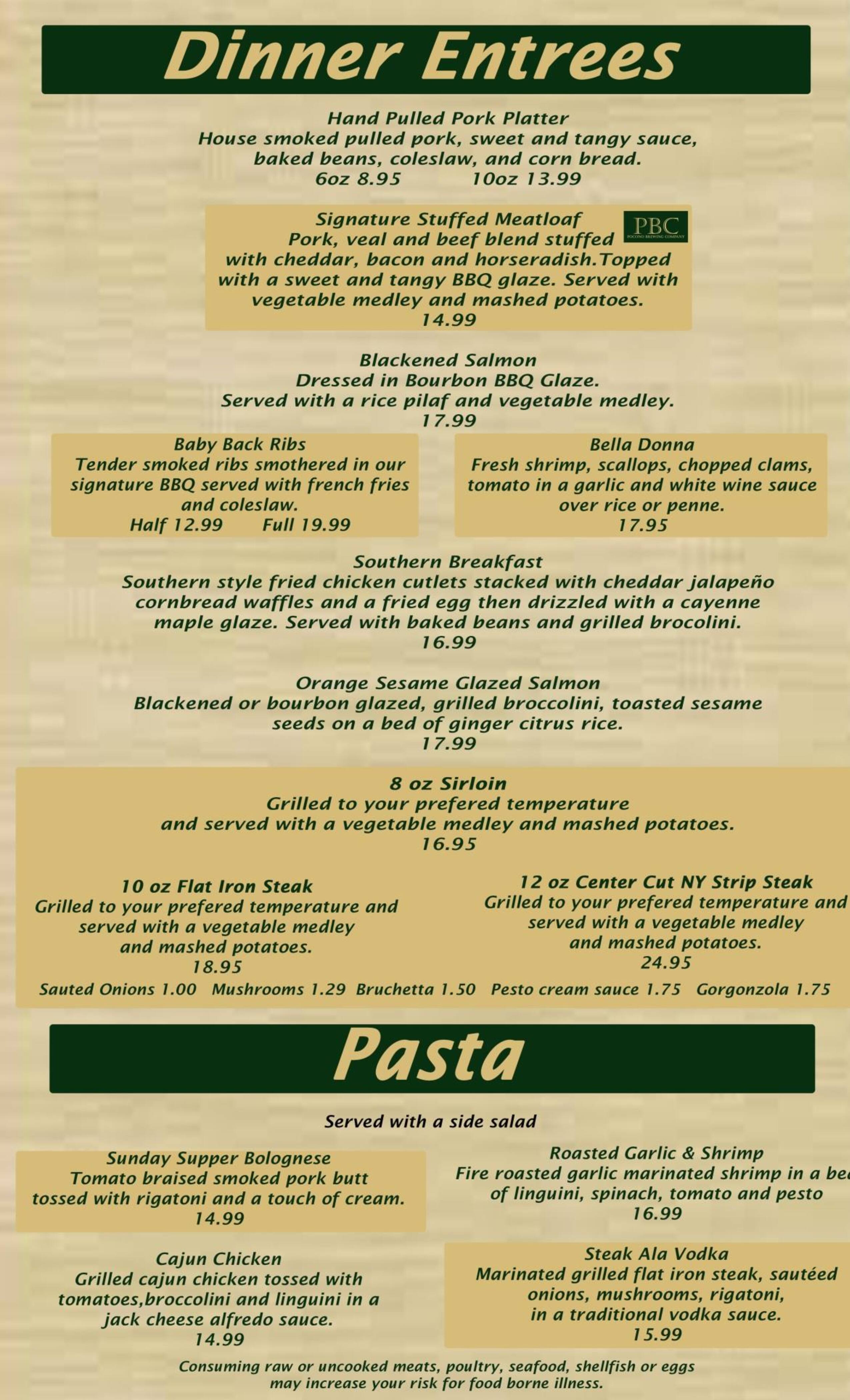 Menu at Pocono Brewery Company pizzeria, Swiftwater, PA611
