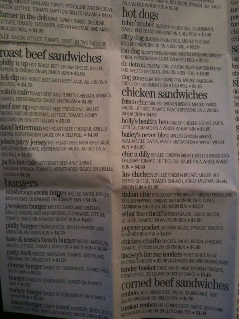 Menu at Old Style Deli restaurant, Elkhart