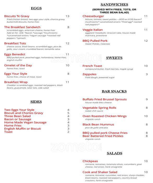 Cook and Shaker Menu, Menu for Cook and Shaker, Port Richmond, Philadelphia Urbanspoon/Zomato