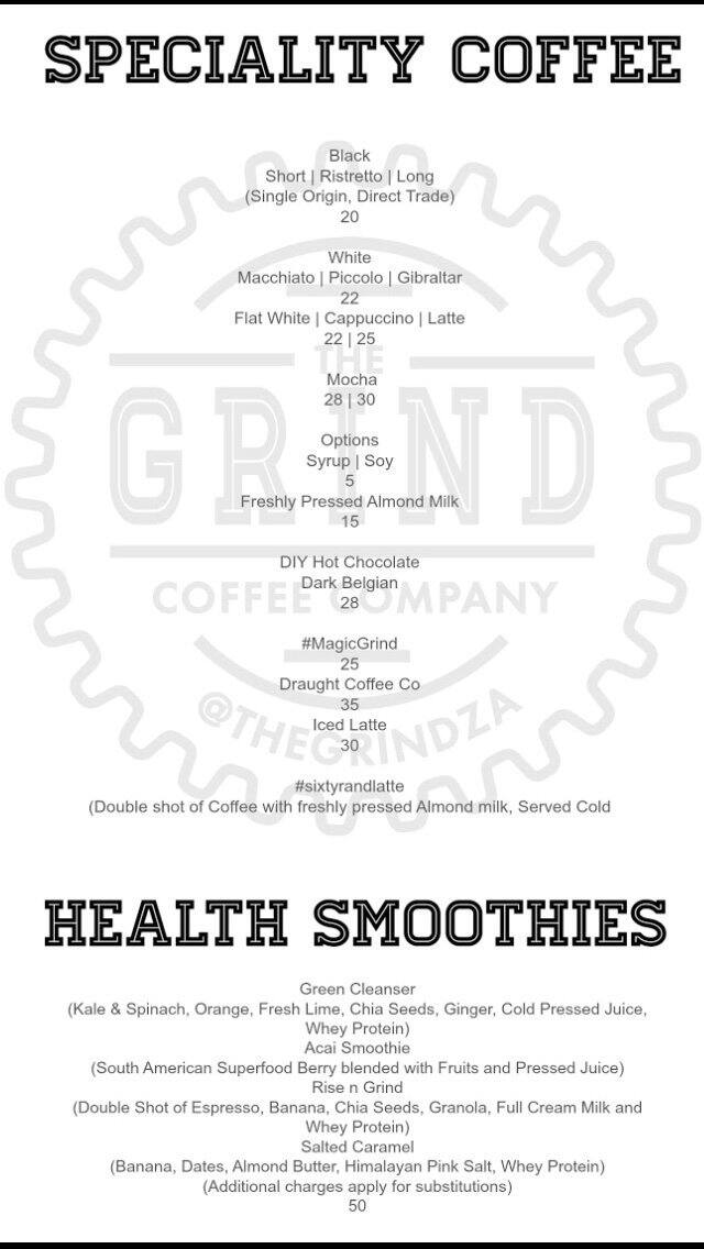 The Grind Coffee Company Menu, Menu for The Grind Coffee Company