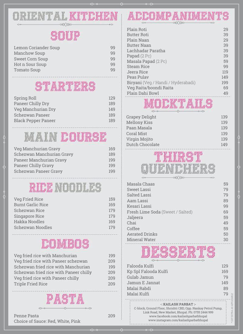 Kailash Parbat Menu, Menu for Kailash Parbat, TT Nagar, Bhopal - Zomato