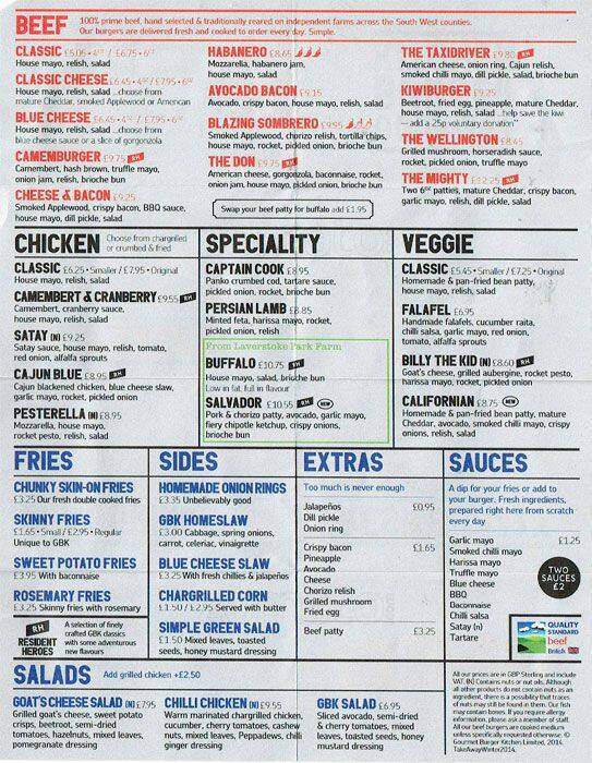 Gourmet Burger Kitchen Menu Menu For Gourmet Burger Kitchen Canary Wharf London