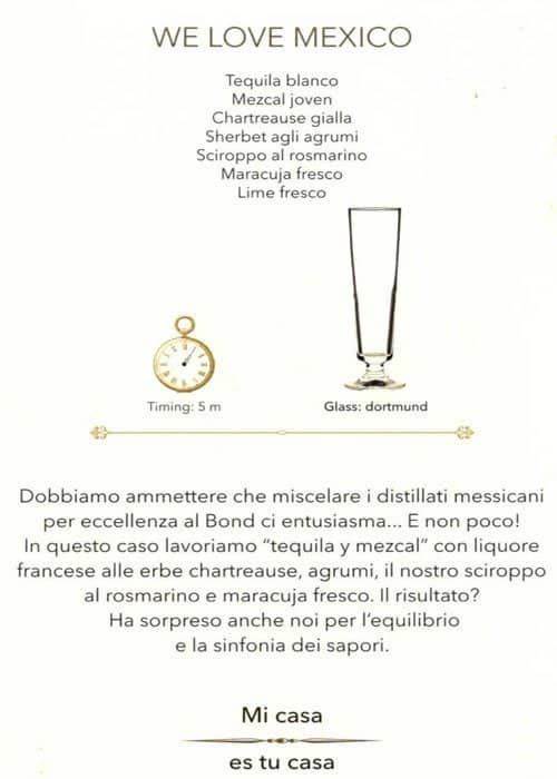 Menu di Bond Milano 