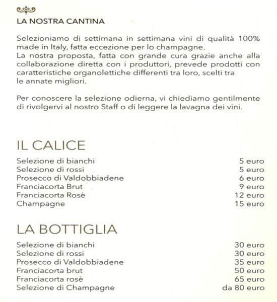 Menu di Bond Milano 