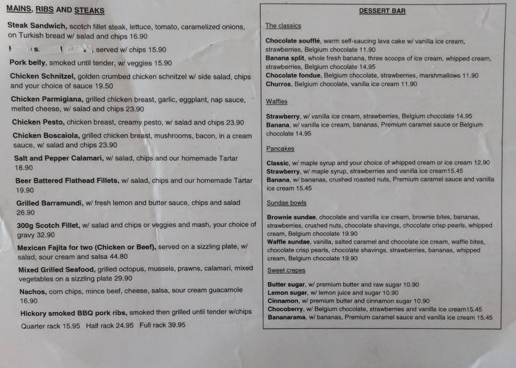 Java Lava Cafe menu