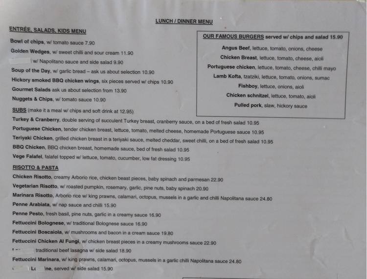 Java Lava Cafe menu
