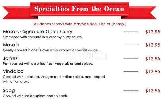 Mirch Masala Indian Food Restaurant menu