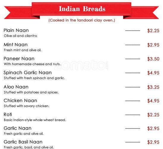 Mirch Masala Indian Food Restaurant menu