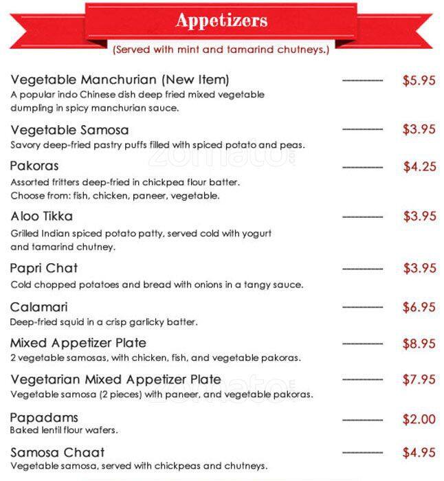 Mirch Masala Indian Food Restaurant menu