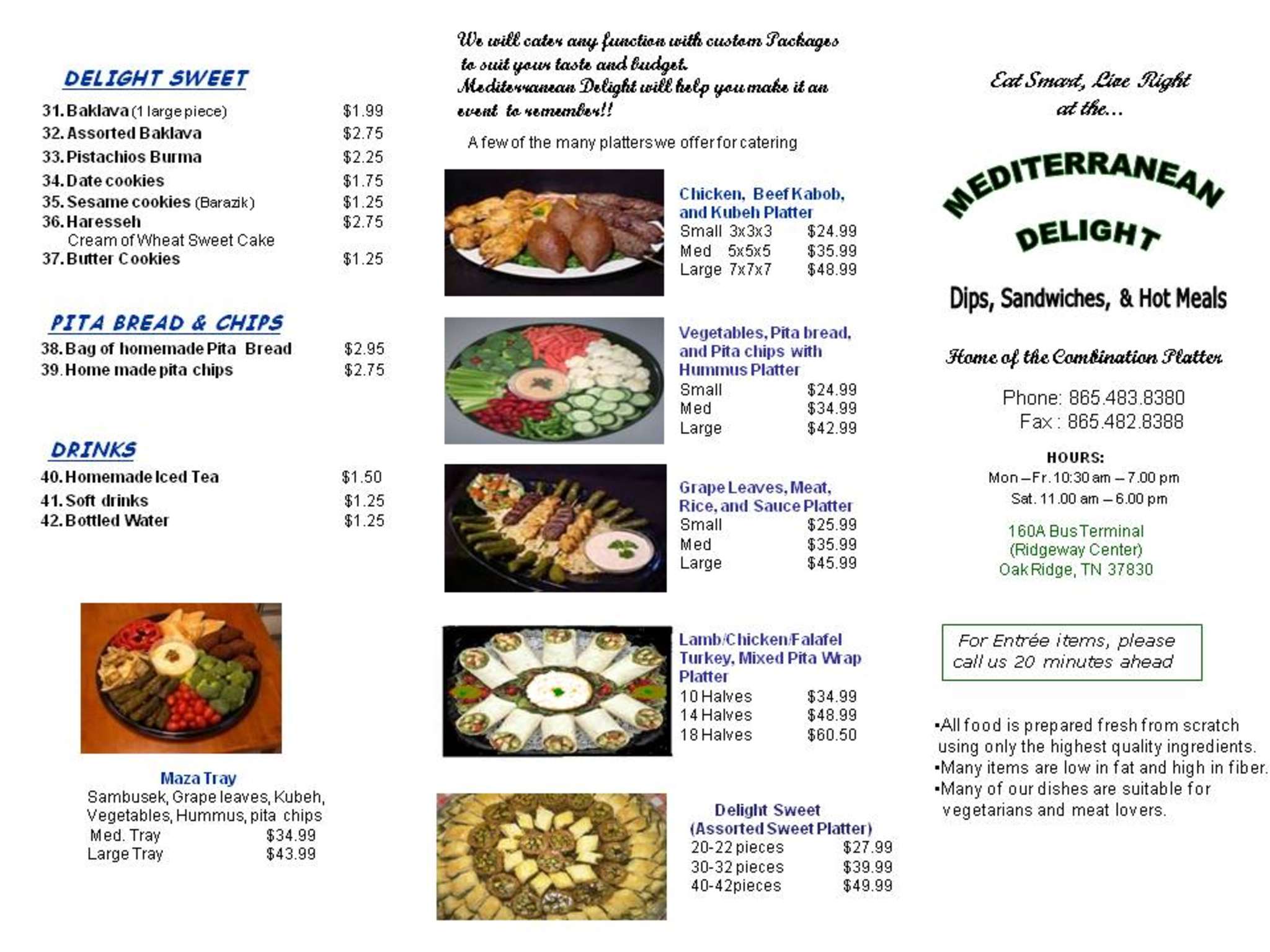 Menu at Mediterranean Delight restaurant, Oak Ridge, 160 Bus Terminal Rd A