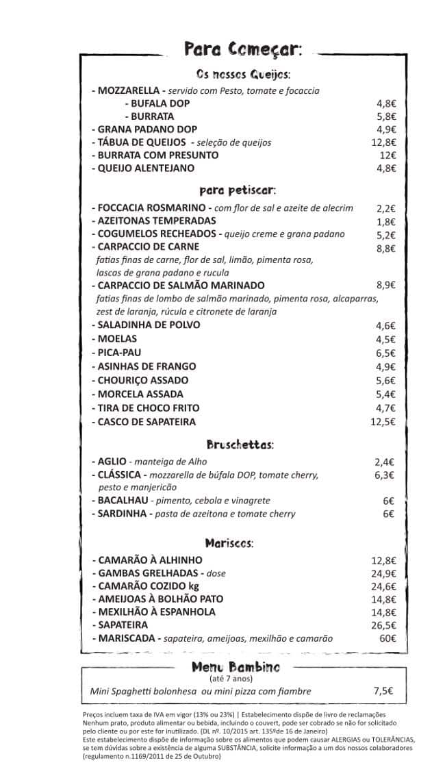 Menu at Galeria Mozzarella Gastrobar, Estoril