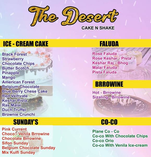 Menu of The Desert Cake & Shake, Bhayandar, Mumbai