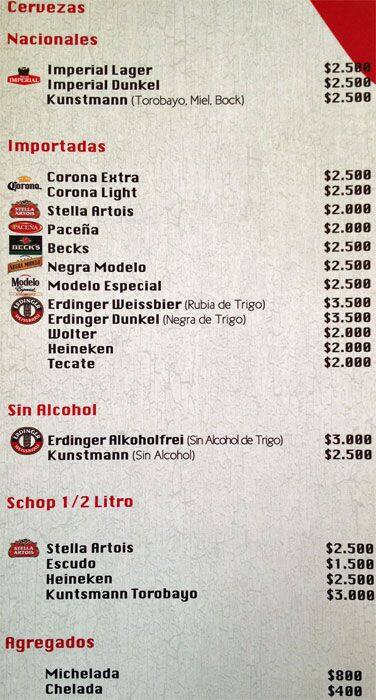 Lugano Menu,Menú para Lugano, Providencia, Santiago 