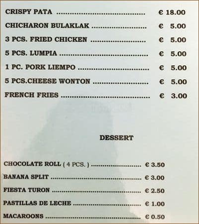 Menu di Pinoy Ristorante 