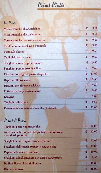 Pucci ristorante menu