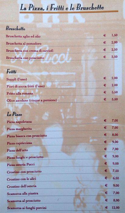 Pucci ristorante menu