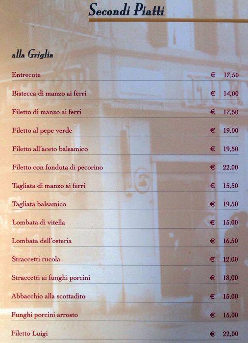Pucci ristorante menu