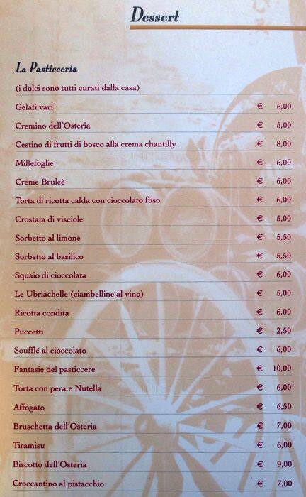 Pucci ristorante menu