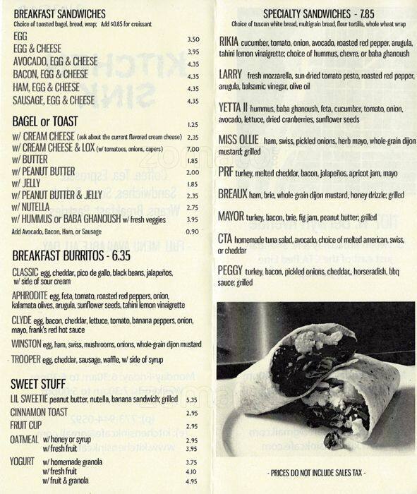 Kitchen Sink Menu Menu For Kitchen Sink Edgewater Chicago