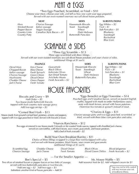 Menu at Sanborn's restaurant, Portland