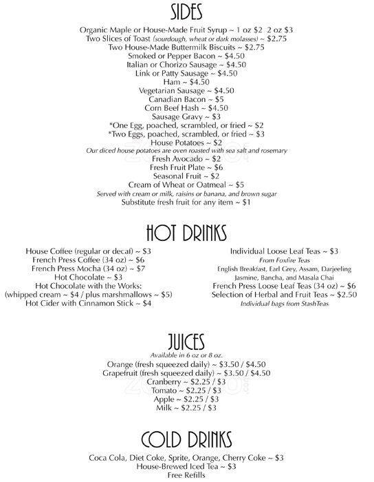 Menu at Sanborn's restaurant, Portland