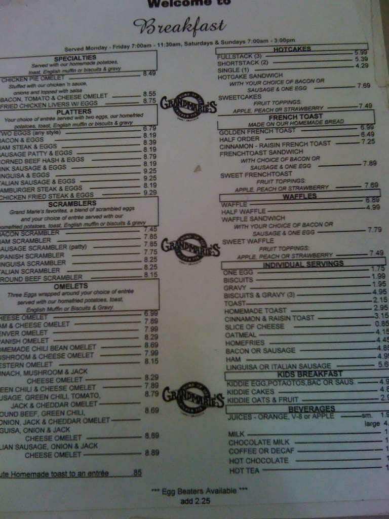 Grandmarie's Chicken Pie Shop Menu Urbanspoon/Zomato