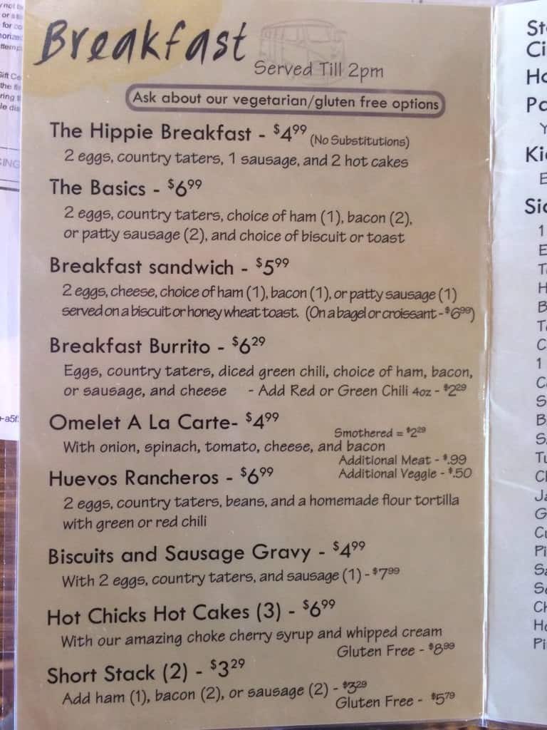 Two Chicks and a Hippie Menu, Menu for Two Chicks and a Hippie, Pagosa ...