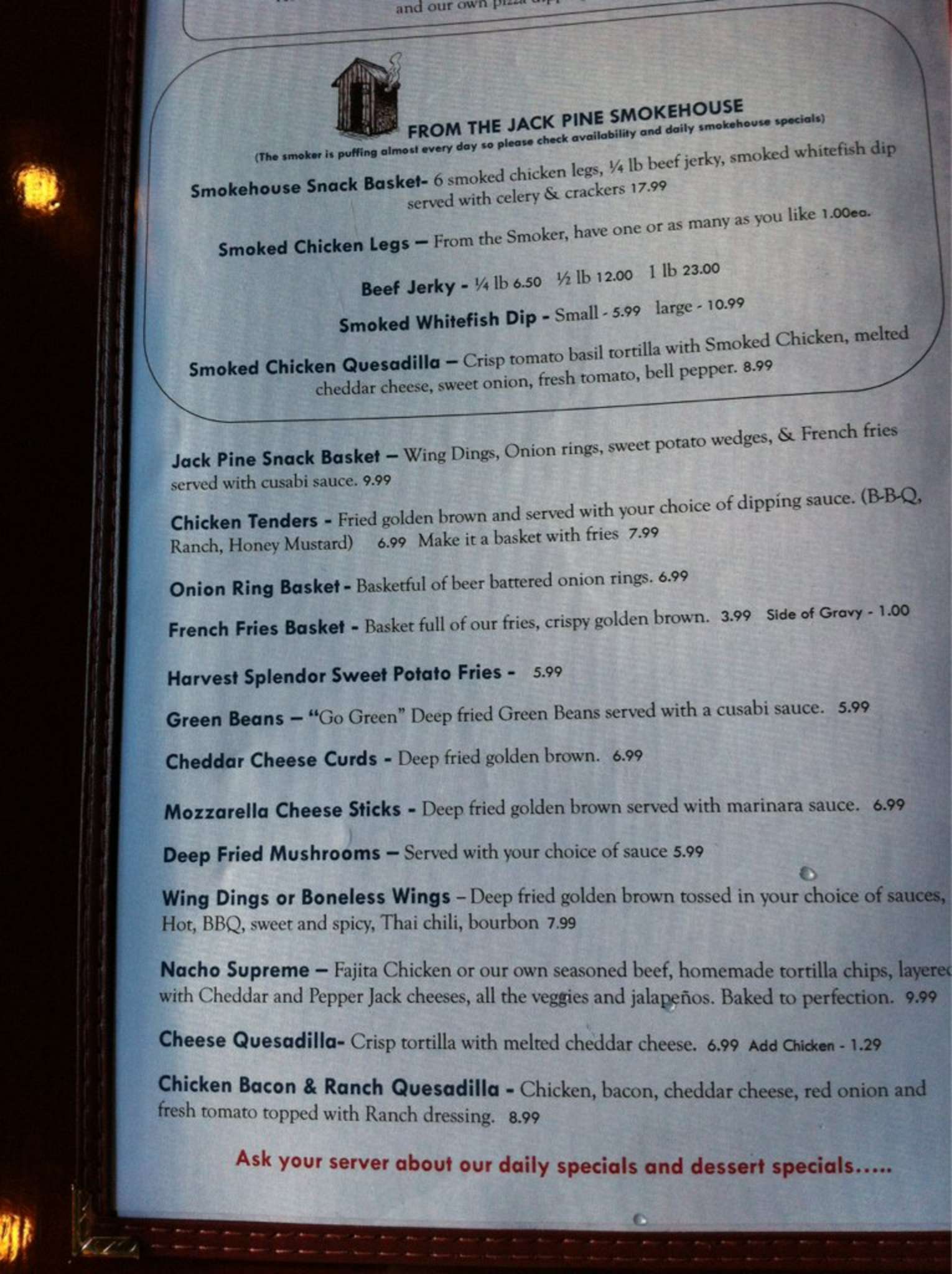 Jack Pine Lodge Menu, Menu for Jack Pine Lodge, Manistique, Manistique