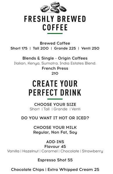 Starbucks menu