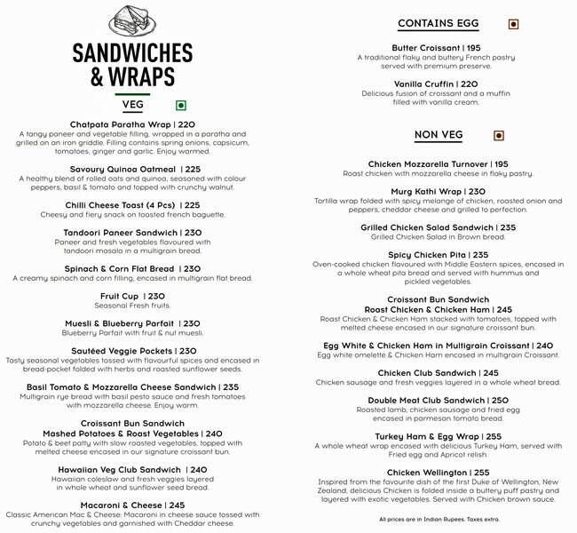 Starbucks menu