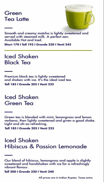 Starbucks menu