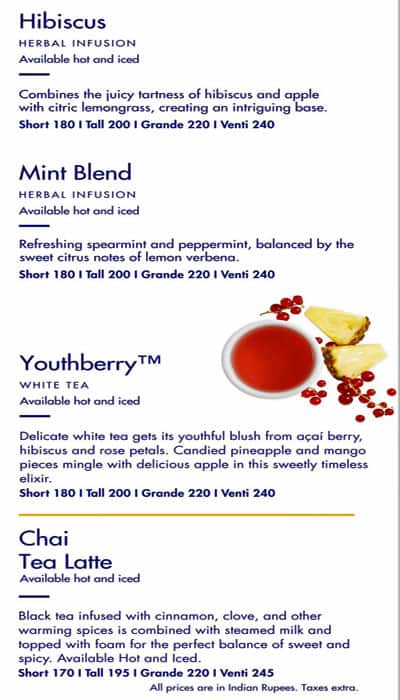 Starbucks menu