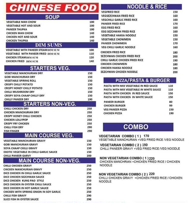 Menu at The Chinese and Indian Food Junction, Delhi