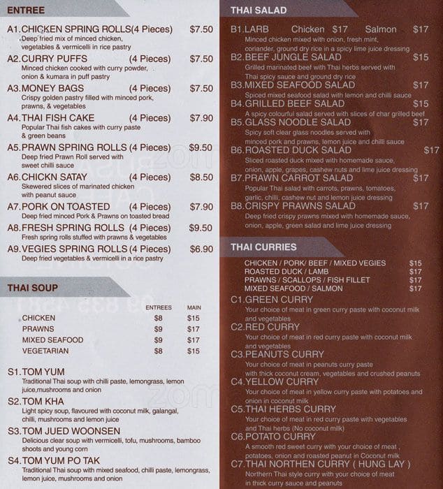 Busaba Cafe Thai Cuisine Menu