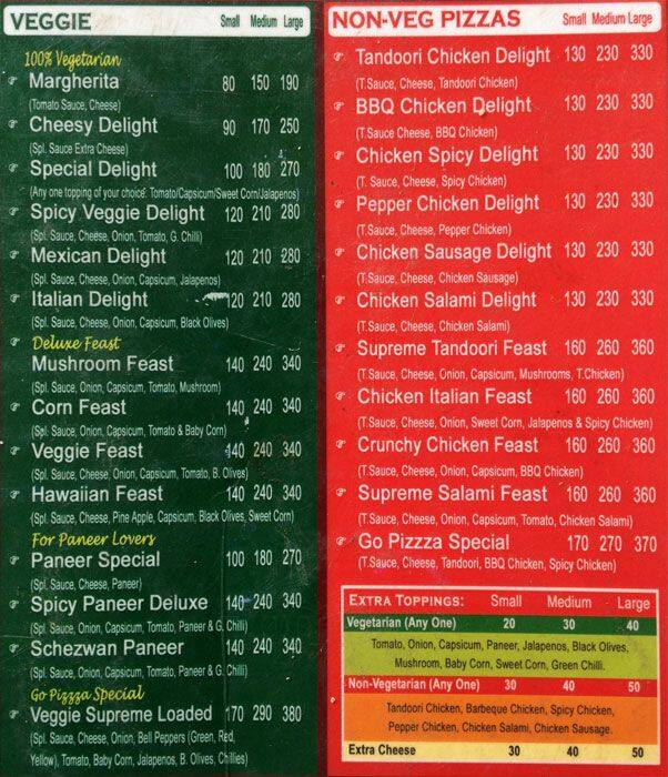 Go Pizza Menu, Menu for Go Pizza, Banjara Hills, Hyderabad Zomato