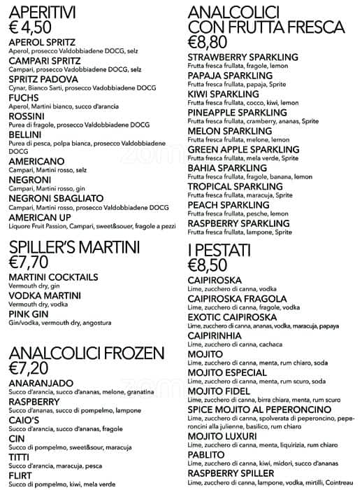 Menu di Birreria Spiller Milano 
