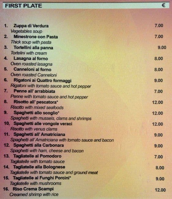 Menu di RISTORANTE ROSY 