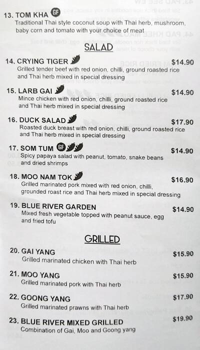 Blue River Thai Restaurant меню