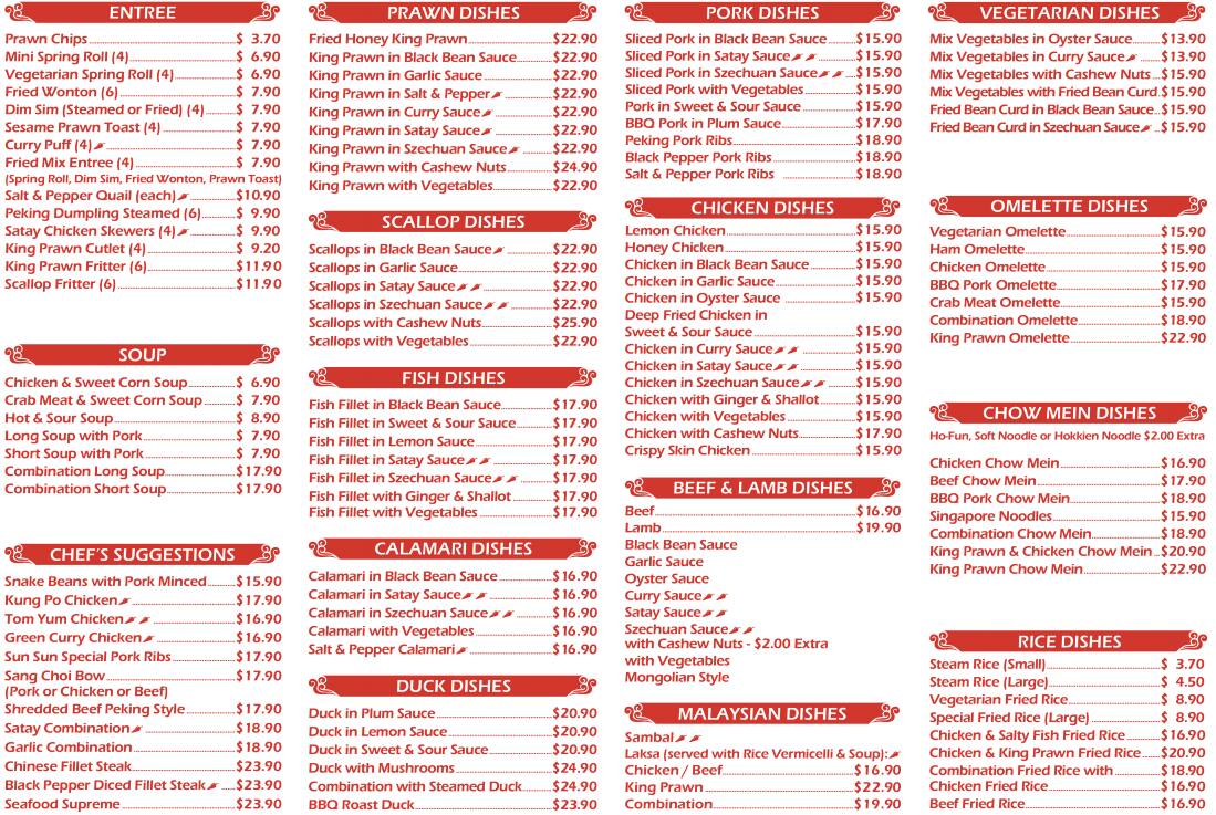 Sun Sun menu